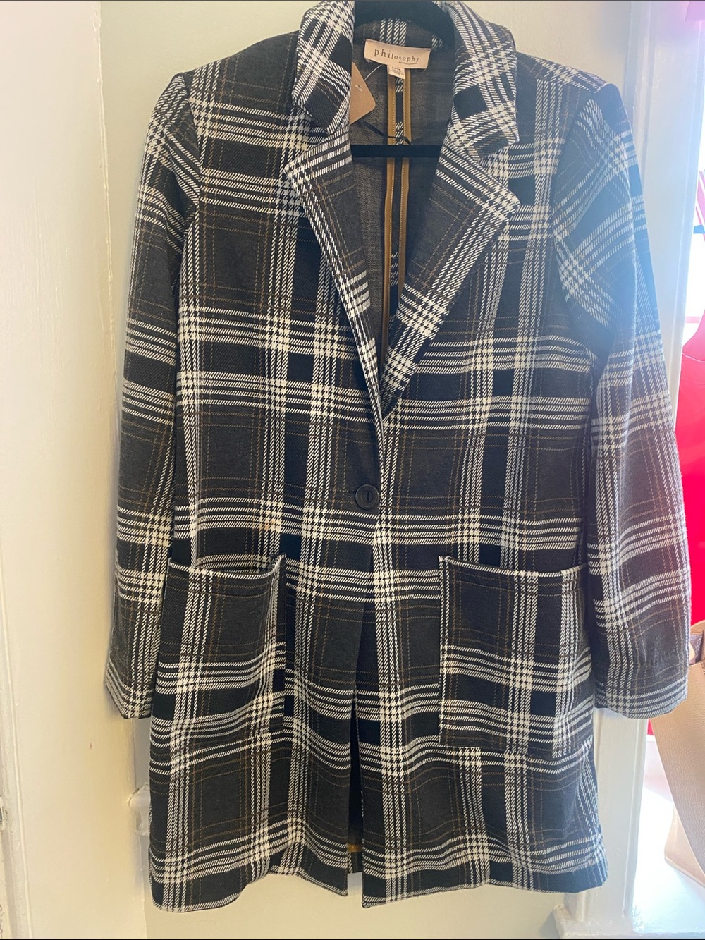 Philosophy Black and White Plaid Single-Button Blazer